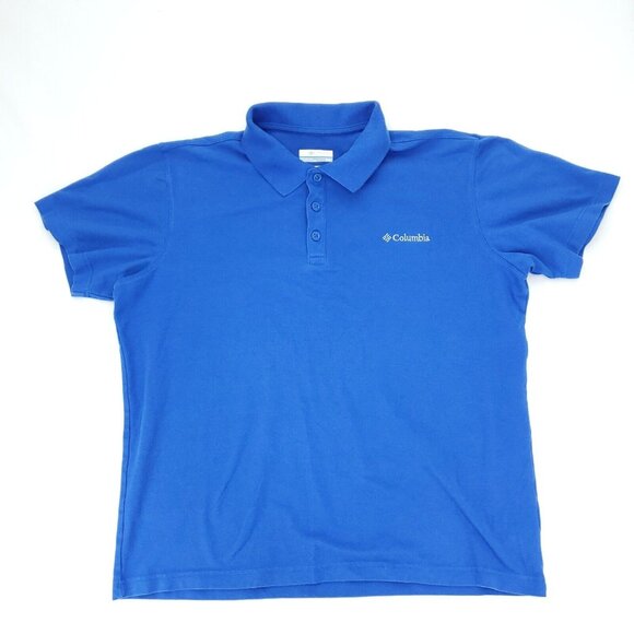 Columbia Wingard II Pique Polo Shirt Mens Medium Blue Active Fit Logo Solid - Picture 1 of 9